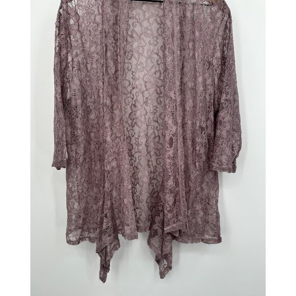 Shannon Ford Open Front Floral Lace Cardigan Women 3X Purple Crochet Fairy - Picture 3 of 10